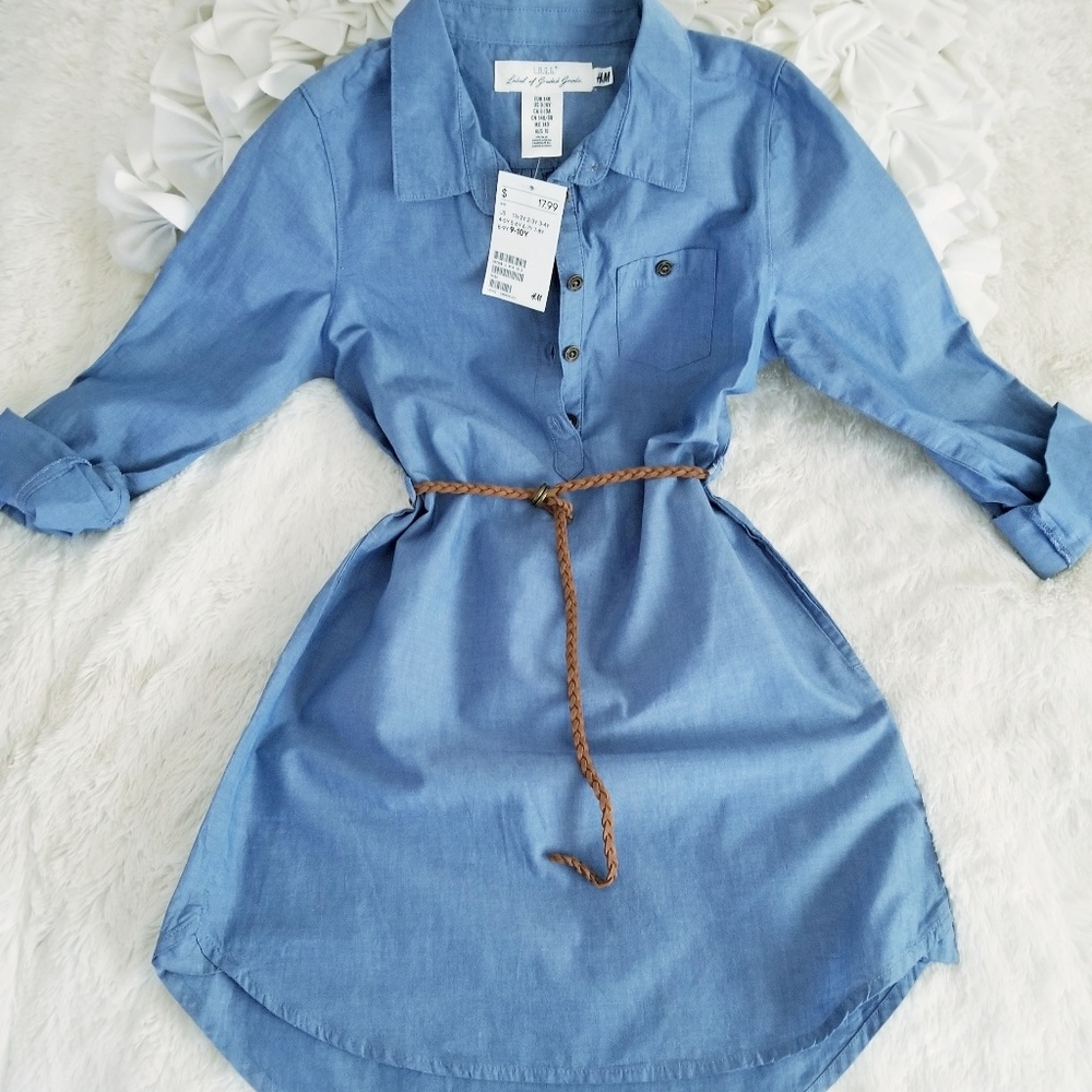 H & M long sleeve denim dress with belt